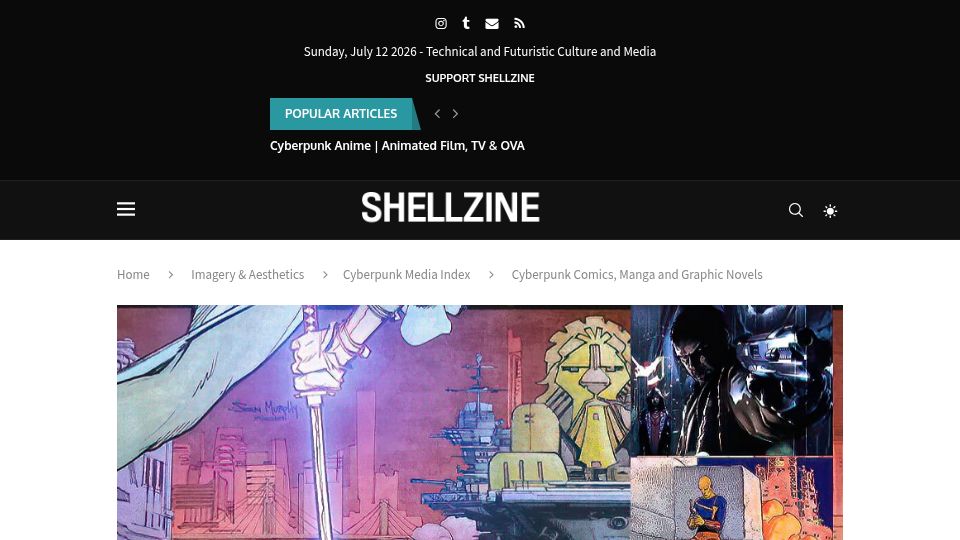 Screenshot of shellzine.net: Cyberpunk Comics, Manga and Graphic Novels