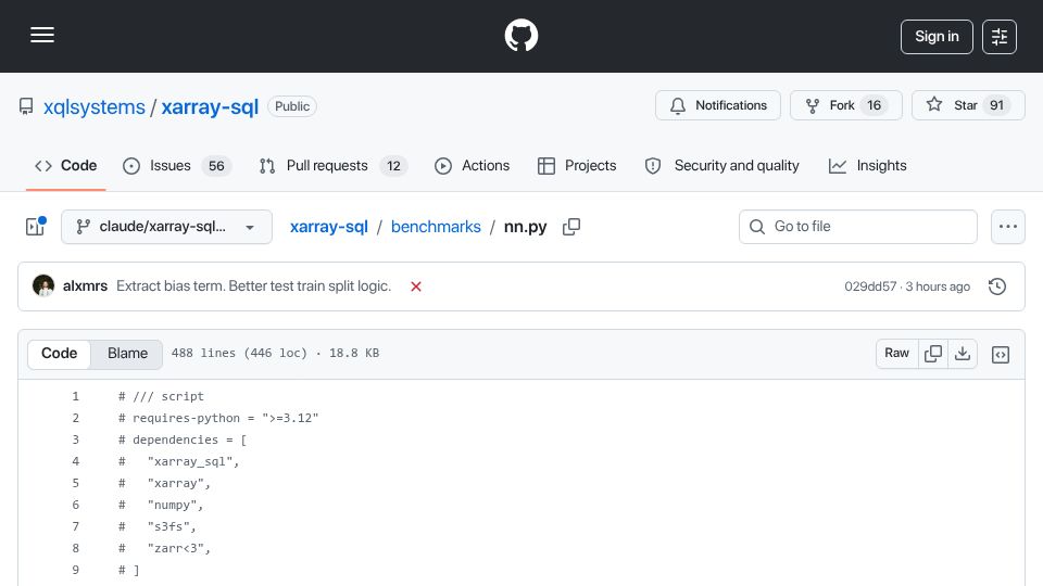 Screenshot of github.com: Show HN: I implemented a neural network in SQL