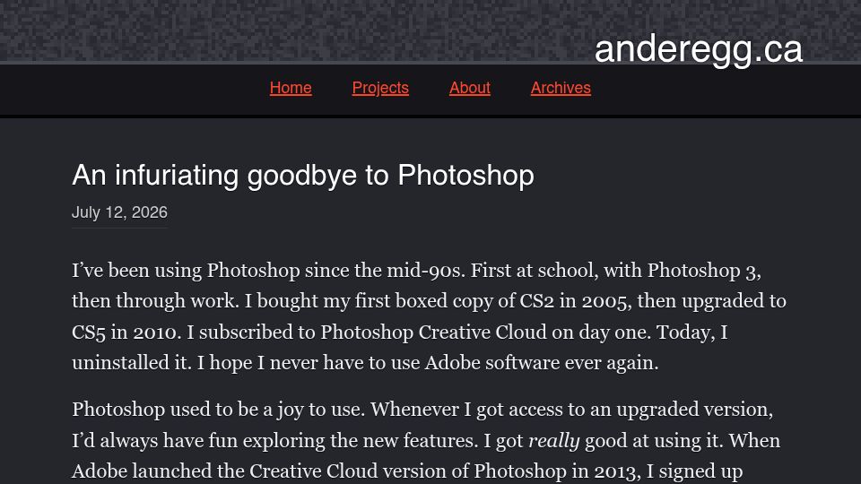 Screenshot of anderegg.ca: An Infuriating Goodbye to Photoshop