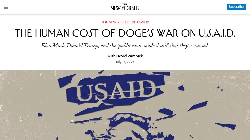 Screenshot of newyorker.com: The Human Cost of DOGE's War on USAID