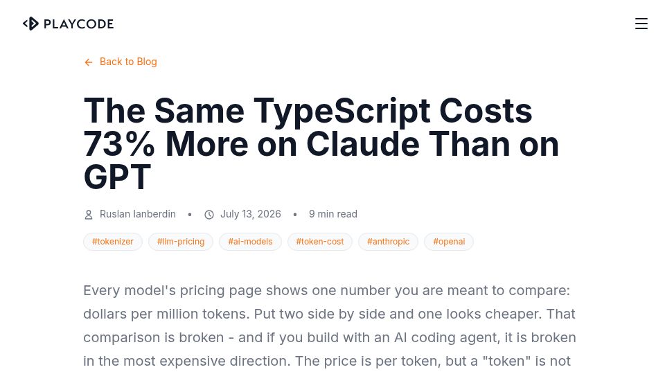 Screenshot of playcode.io: The real prices of frontier models