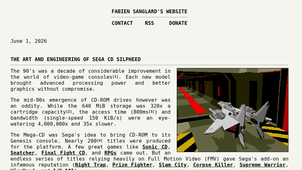 Screenshot of fabiensanglard.net: The art and engineering of Sega CD Silpheed