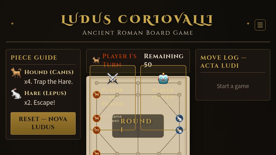 Screenshot of ludus-coriovalli.web.app: Ancient Roman Board Game