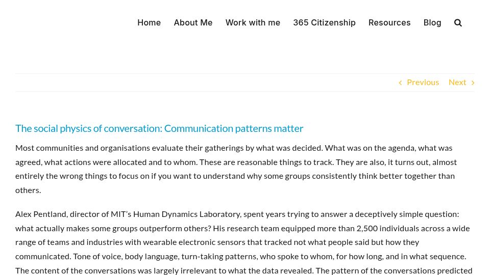Screenshot of andiroberts.com: The social physics of conversation: Communication patterns matter