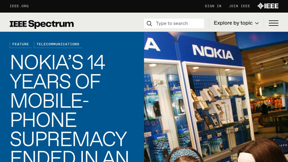 Screenshot of spectrum.ieee.org: Nokia’s years of mobile-phone supremacy ended in an afternoon