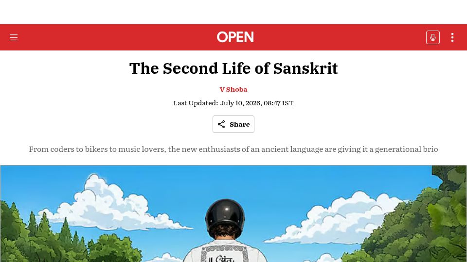 Screenshot of openthemagazine.com: The Second Life of Sanskrit