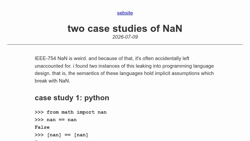Screenshot of sebsite.pw: Two Case Studies of NaN