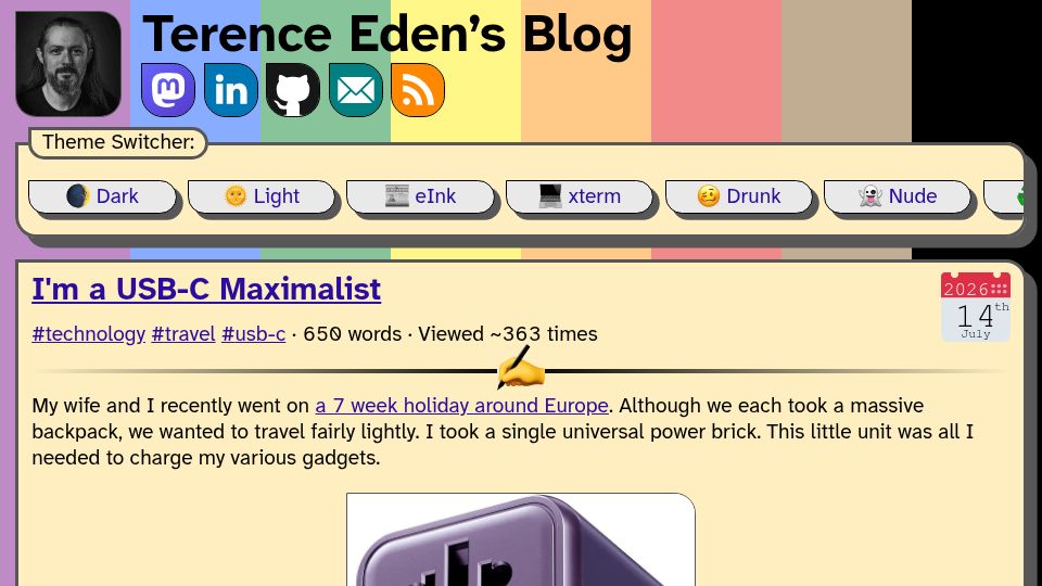 Screenshot of shkspr.mobi: I'm a USB-C Maximalist