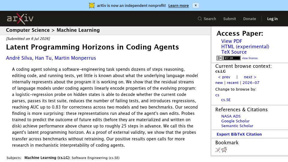 Screenshot of arxiv.org: Coding agents think ahead of time