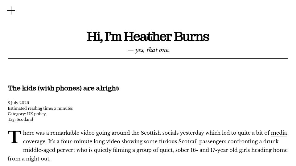 Screenshot of heatherburns.tech: The kids with phones are alright