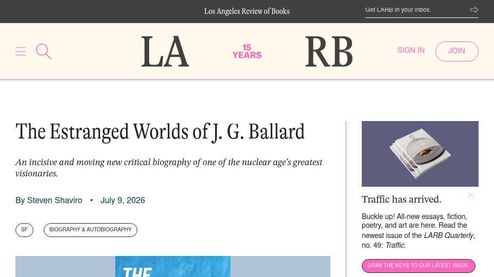 Screenshot of lareviewofbooks.org: The Estranged Worlds of J. G. Ballard