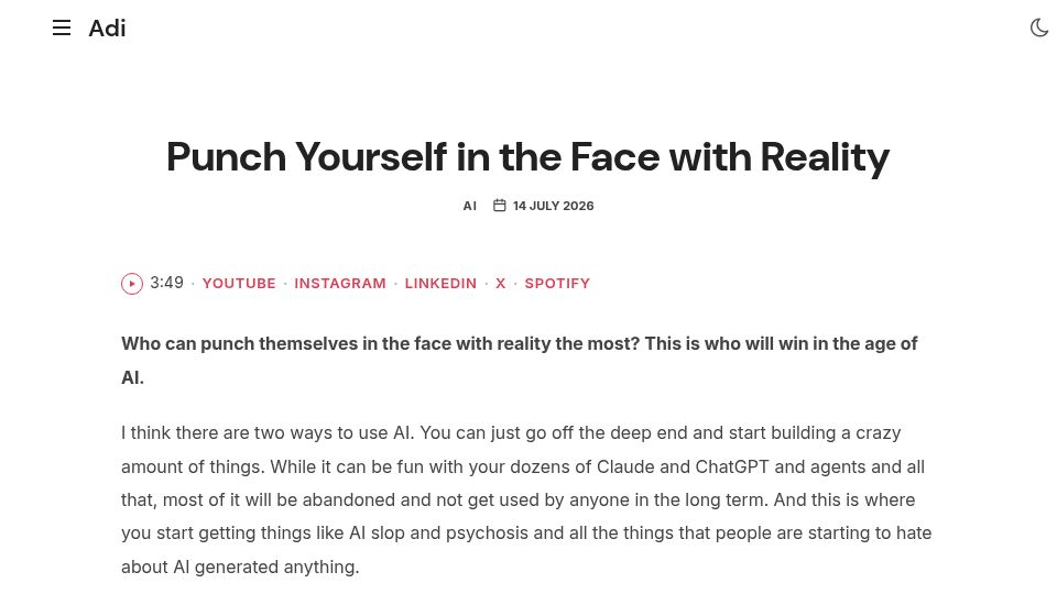 Screenshot of adi.bio: Punch yourself in the face with reality