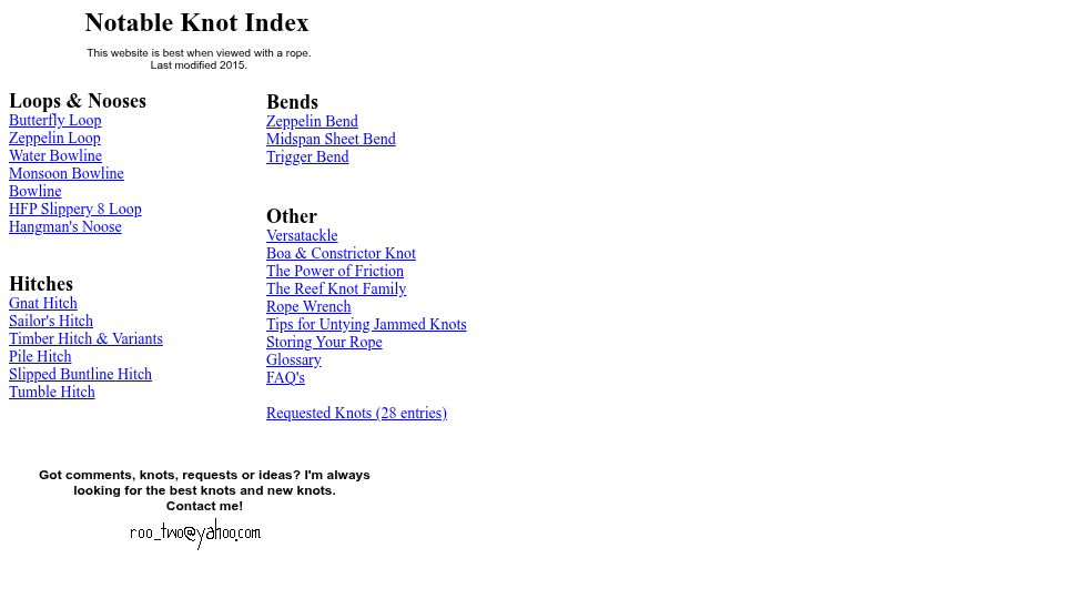 Screenshot of knots.neocities.org: Notable Knot Index (2016)
