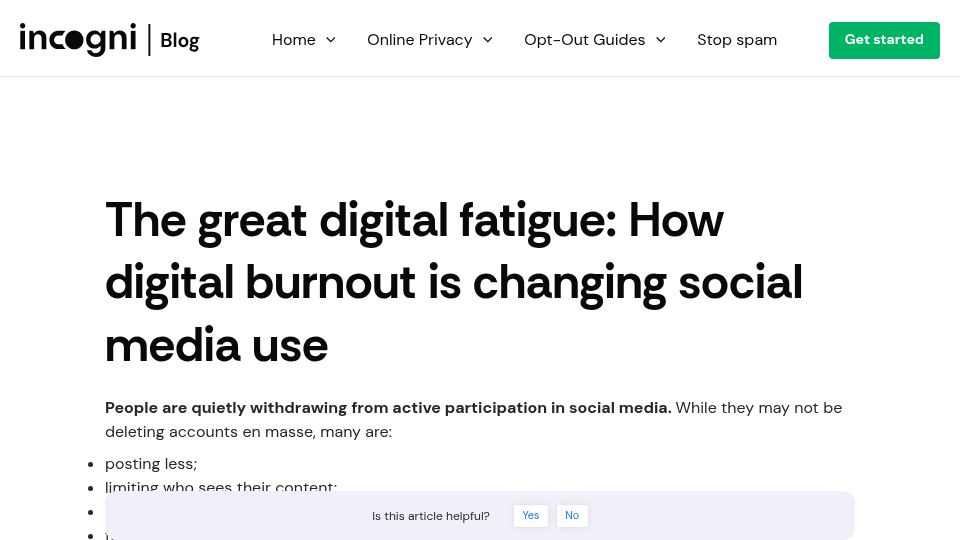 Screenshot of blog.incogni.com: The great digital fatigue: How digital burnout is changing social media use