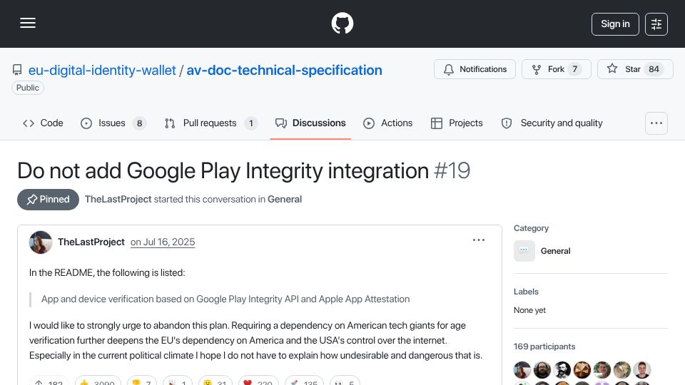 Screenshot of github.com: European "age verification" "app" forcing everyone to use Android or iOS