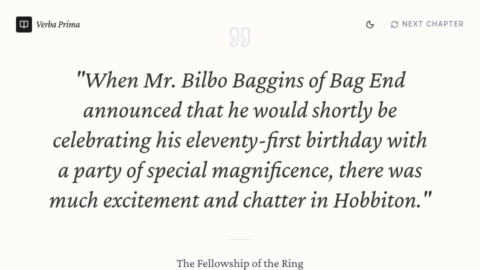 Screenshot of verbaprima.com: Show HN: Opening lines of famous literary works