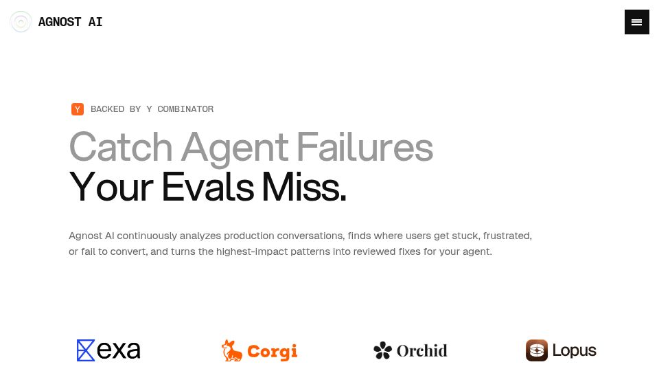 Screenshot of agnost.ai: Launch HN: Agnost AI (YC S26) – Extract user feedback from agent conversations