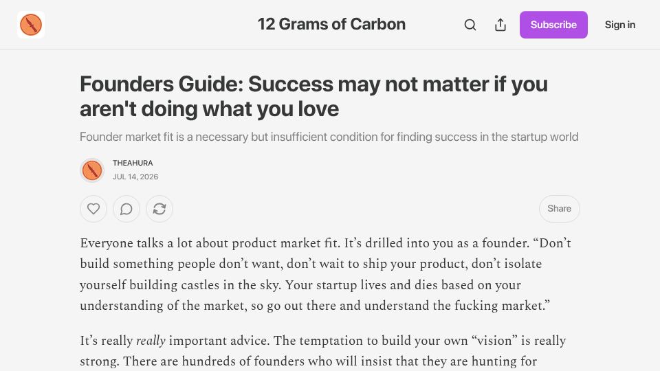 Screenshot of 12gramsofcarbon.com: Success may not matter if you aren't doing what you love