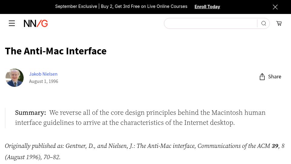 Screenshot of nngroup.com: The Anti-Mac User Interface (1996)