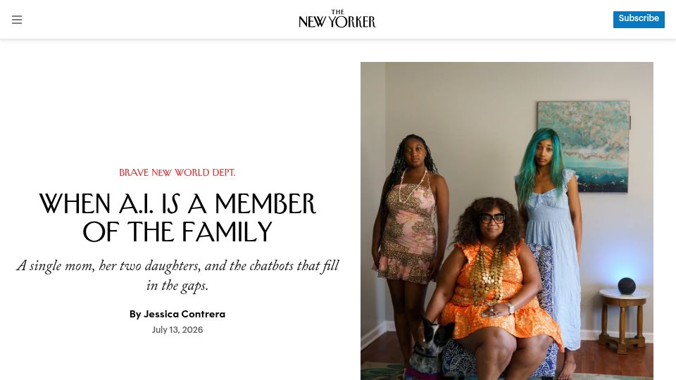 Screenshot of newyorker.com: When A.I. is a member of the family