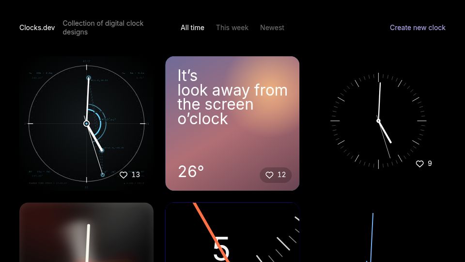 Screenshot of clocks.dev: Collection of Digital Clock Designs