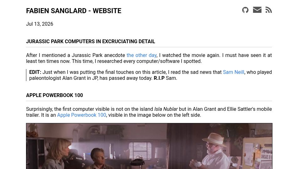 Screenshot of fabiensanglard.net: Jurassic Park computers in excruciating detail