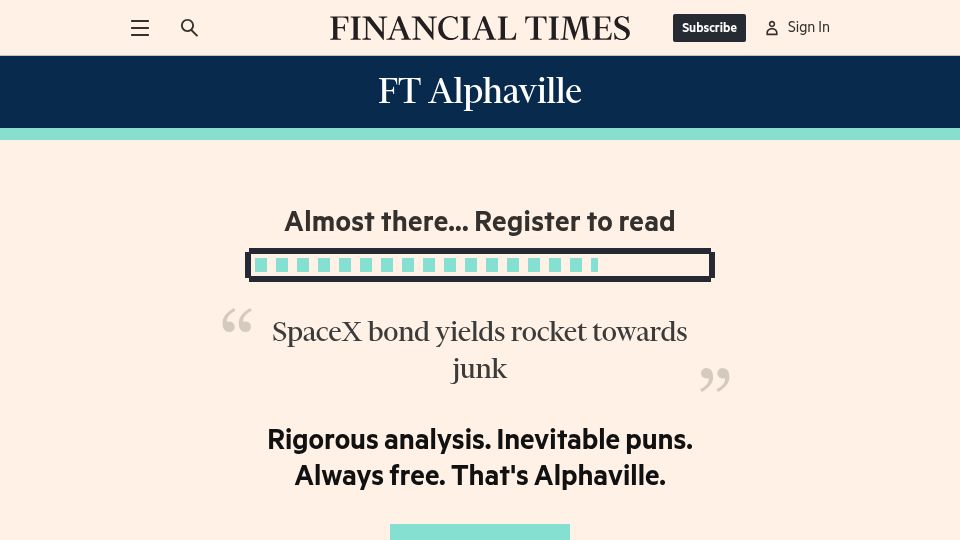 Screenshot of ft.com: SpaceX bond worth 10% less than issue price – heading for junk bond status