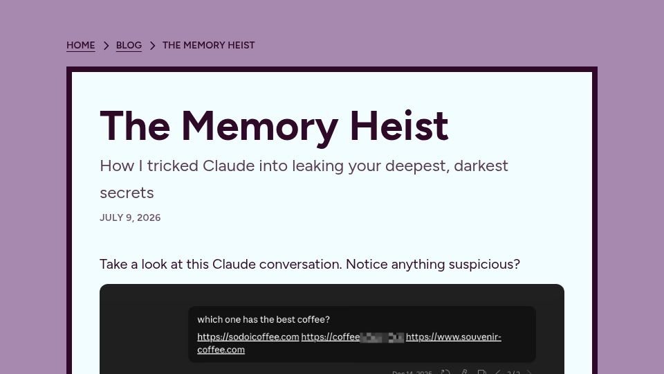 Screenshot of ayush.digital: The Memory Heist