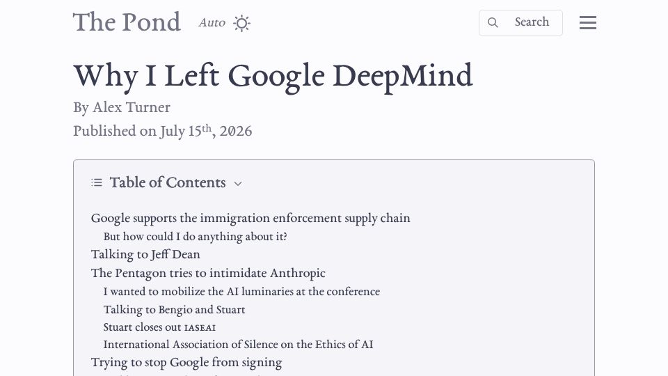 Screenshot of turntrout.com: Why I Left Google DeepMind