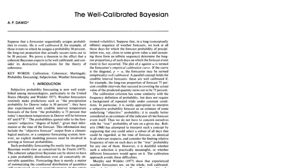 Screenshot of fitelson.org: The well-calibrated Bayesian [pdf] (1982)