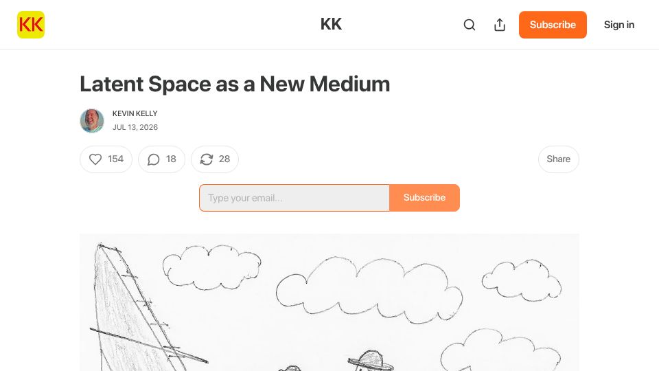 Screenshot of kevinkelly.substack.com: Latent Space as a New Medium