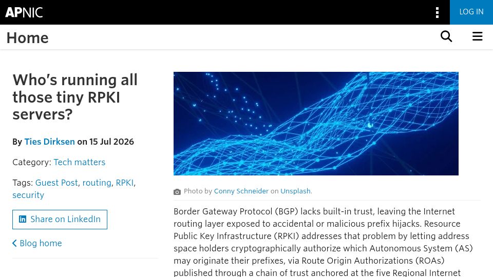 Screenshot of blog.apnic.net: Who's running all those tiny RPKI servers?