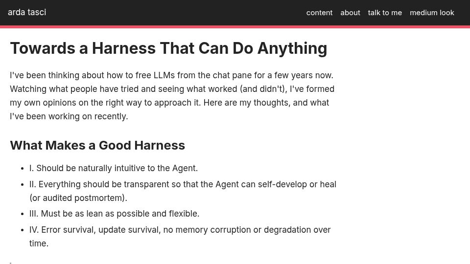 Screenshot of eardatasci.github.io: Towards a harness that can do anything