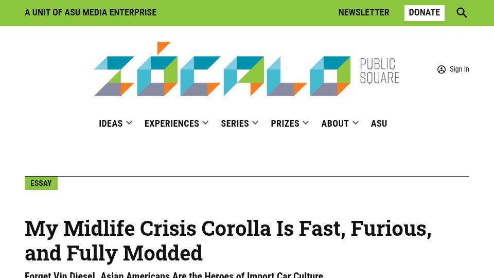 Screenshot of zocalopublicsquare.org: My midlife crisis Corolla is fast, furious, and modded