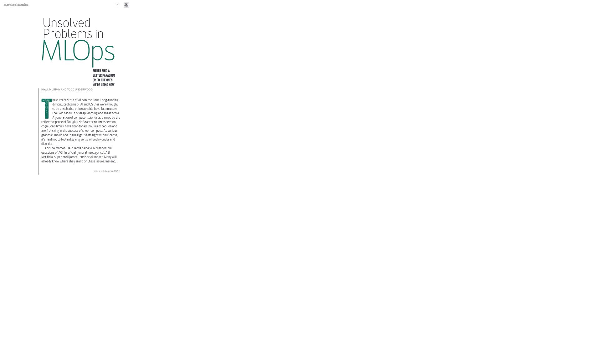 Screenshot of spawn-queue.acm.org: Unsolved Problems in MLOps
