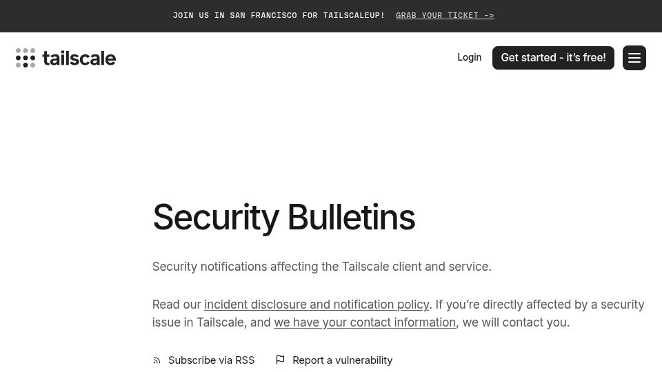 Screenshot of tailscale.com: TS-2026-009: Insecure argument handling in Tailscale SSH permitted root access