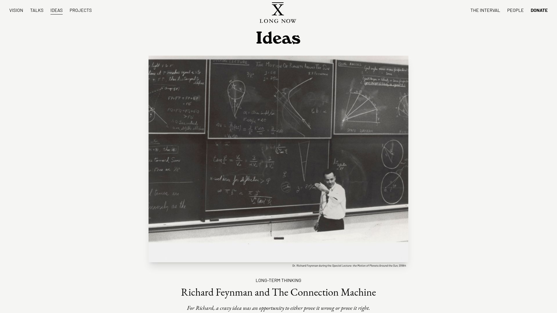 Screenshot of longnow.org: Richard Feynman and the Connection Machine (2017)