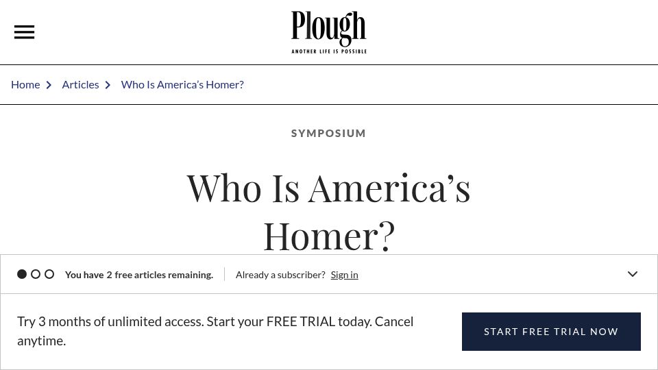 Screenshot of plough.com: Who Is America's Homer?