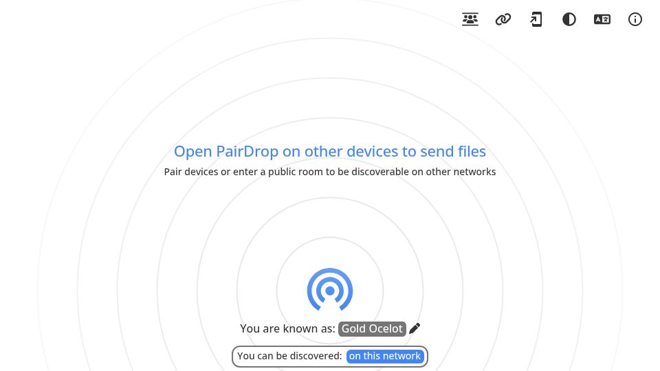 Screenshot of pairdrop.net: P2P local file transfer based on WebRTC