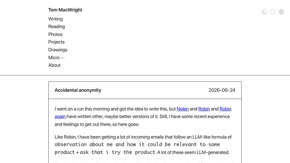 Screenshot of macwright.com: Accidental Anonymity