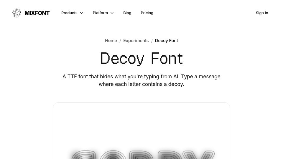 Screenshot of mixfont.com: Decoy Font