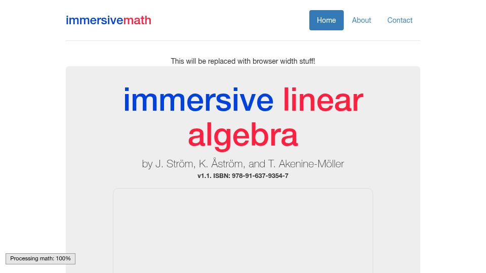 Screenshot of immersivemath.com: Immersive Linear Algebra Book with Interactive Figures (2015)
