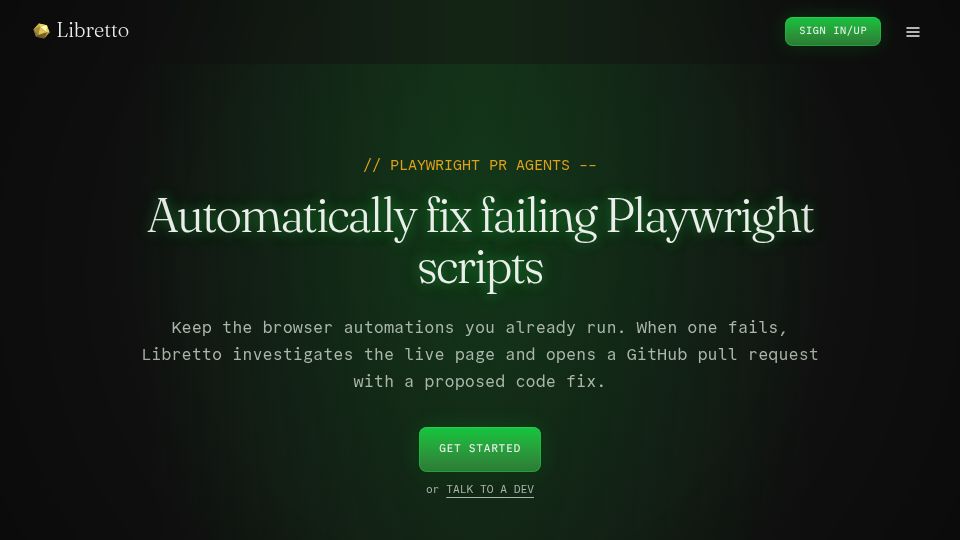 Screenshot of libretto.sh: Show HN: Libretto PR agents – Automatically fix failing playwright scripts