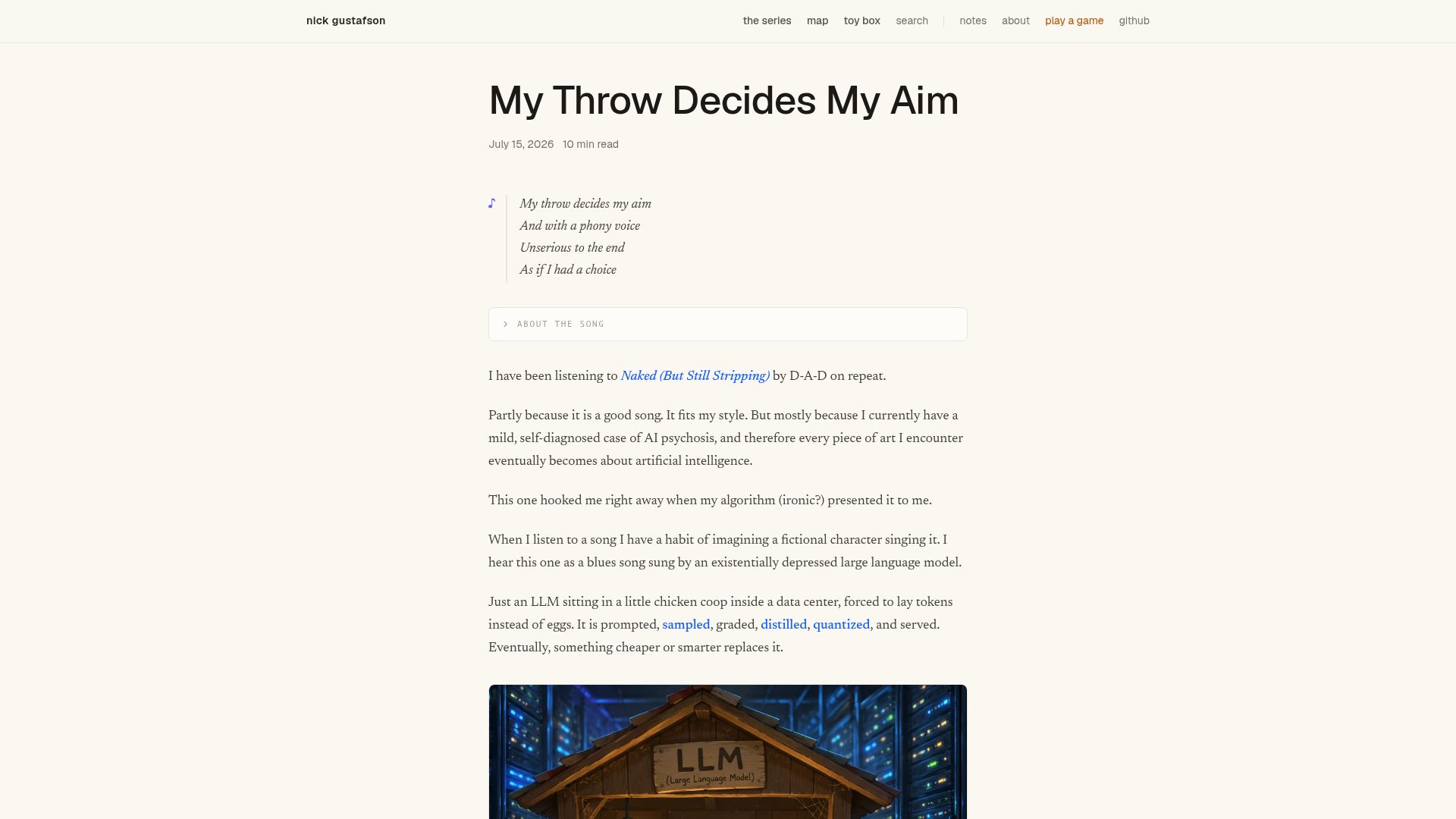 Screenshot of thegustafson.com: My Throw Decides My Aim