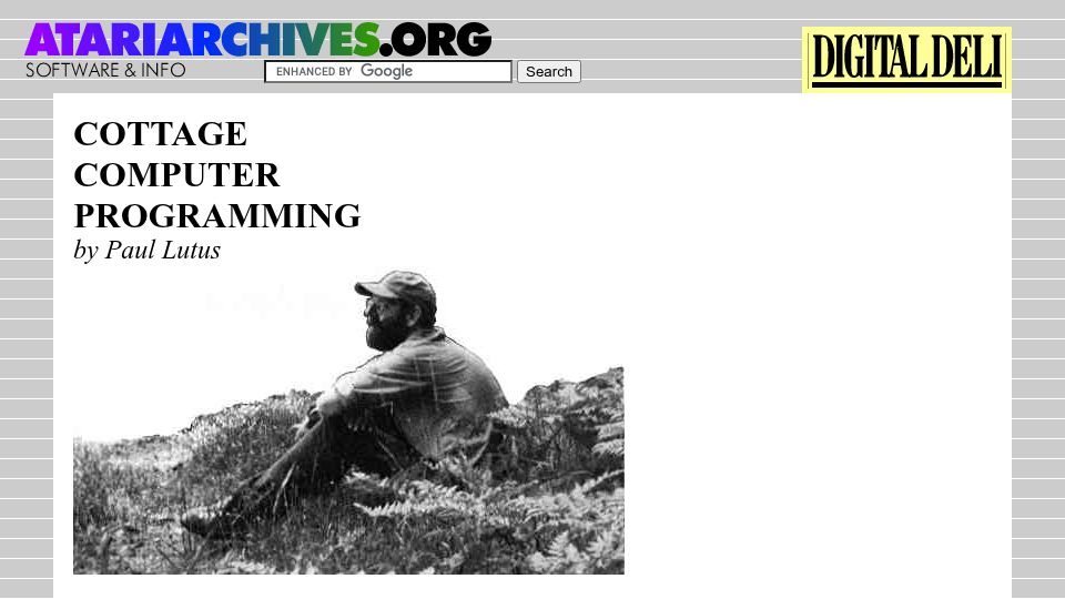 Screenshot of atariarchives.org: Cottage Computer Programming (1984)