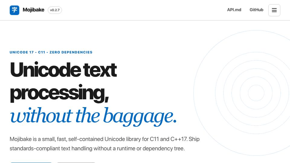 Screenshot of mojibake.zaerl.com: Show HN: Mojibake – A low-level Unicode library written in C