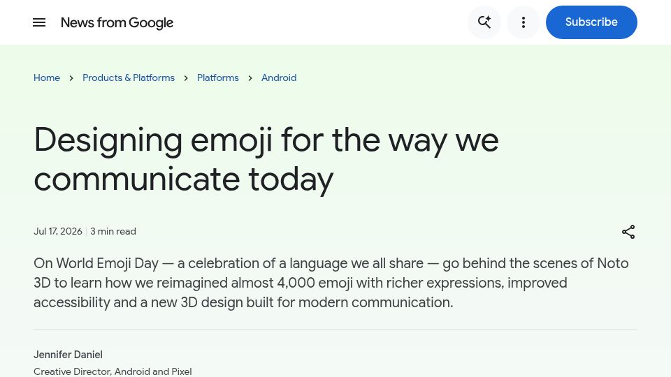 Screenshot of blog.google: Designing emoji for the way we communicate today