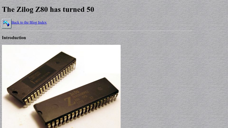 Screenshot of goliath32.com: The Zilog Z80 has turned 50