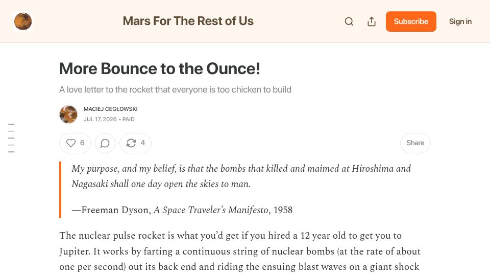 Screenshot of mceglowski.substack.com: More Bounce to the Ounce