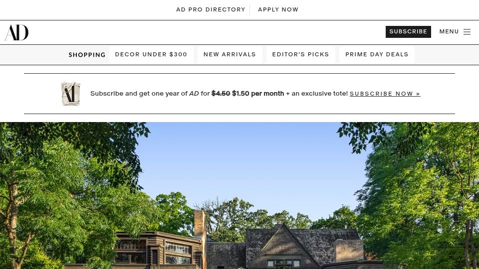 Screenshot of architecturaldigest.com: Frank Lloyd Wright’s first home
